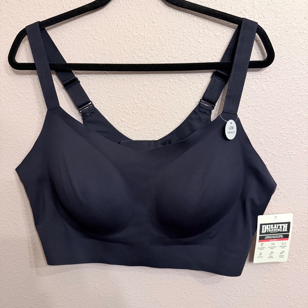 Duluth Trading Co Plus Line Tamer Adjustable Back Clasp Bra Black 3X 30594